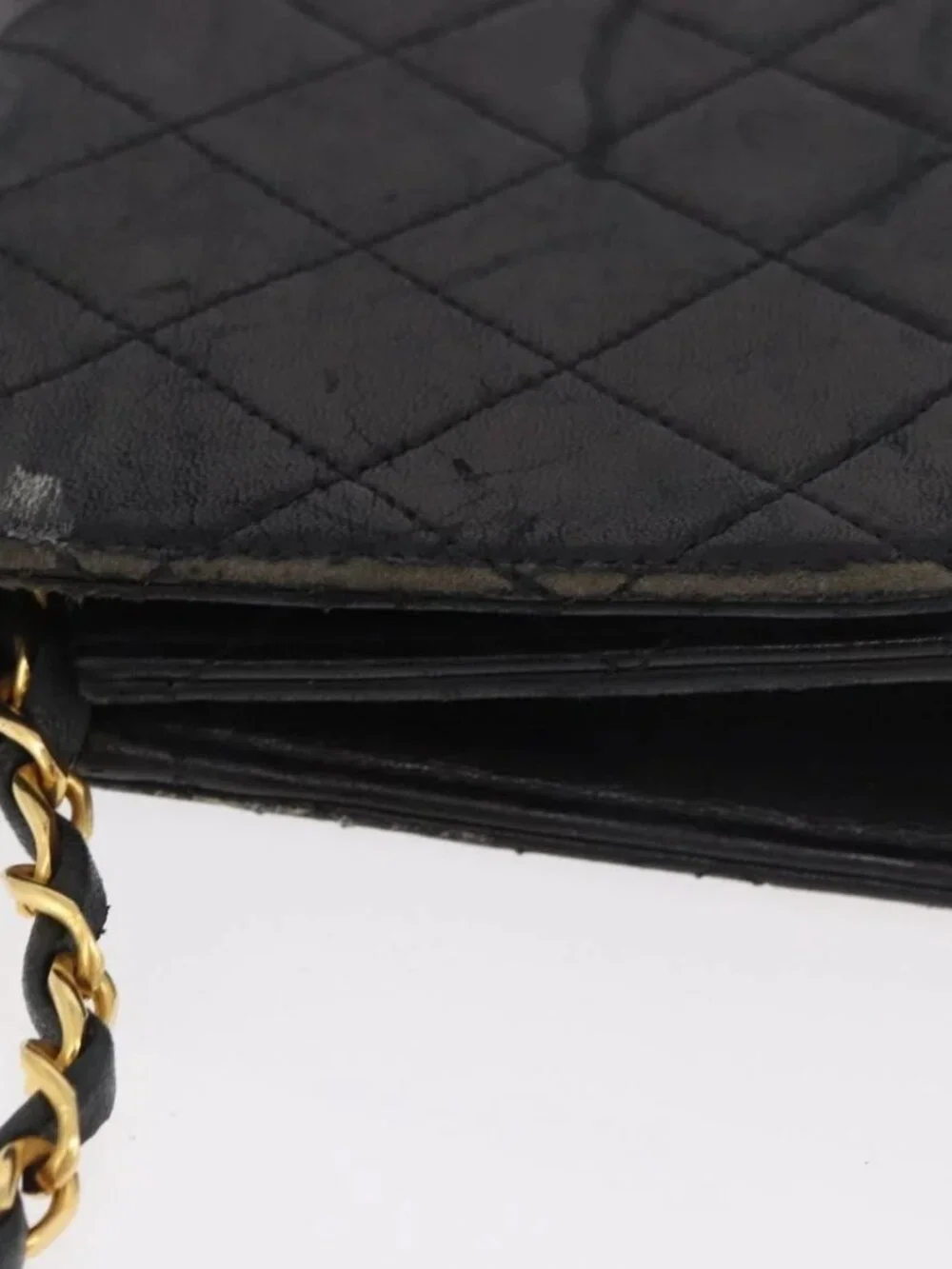 CHANEL Chain Shoulder Bag Lamb Skin Black Gold CC Auth 143810